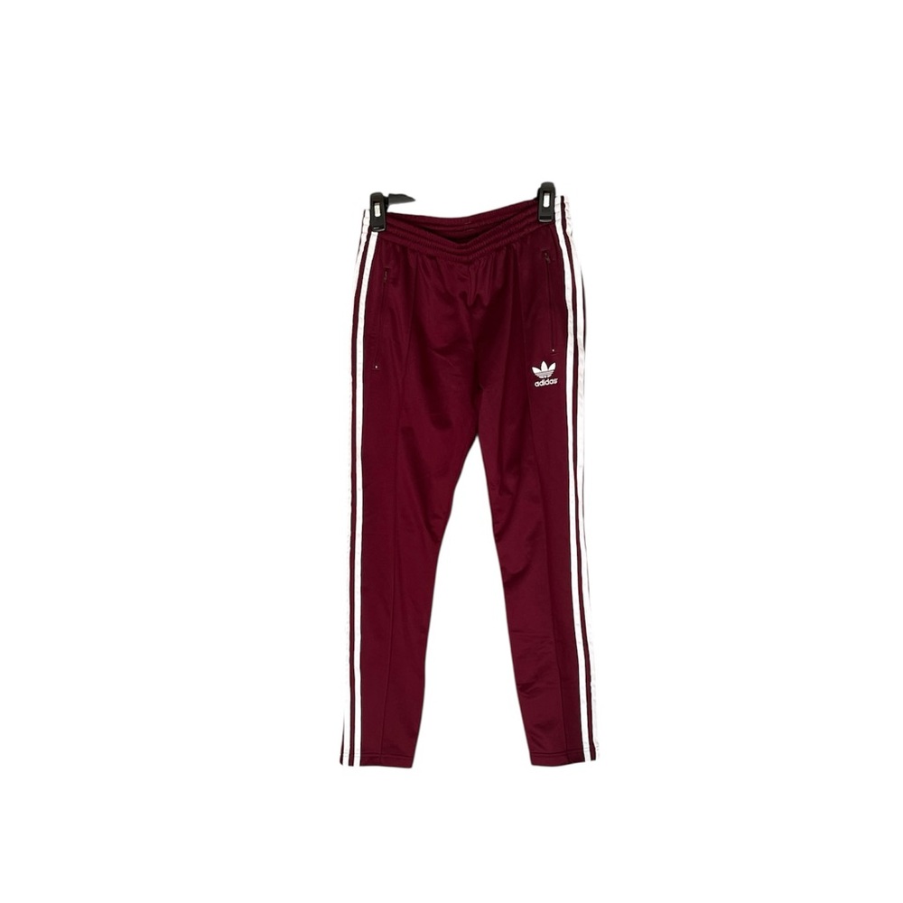 Adidas Burgundy Joggers with White Stripes